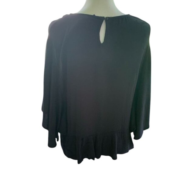 Women's Blue Rain Rayon Top - Black Embroidered with Batwing Sleeves - Picture 2 of 5
